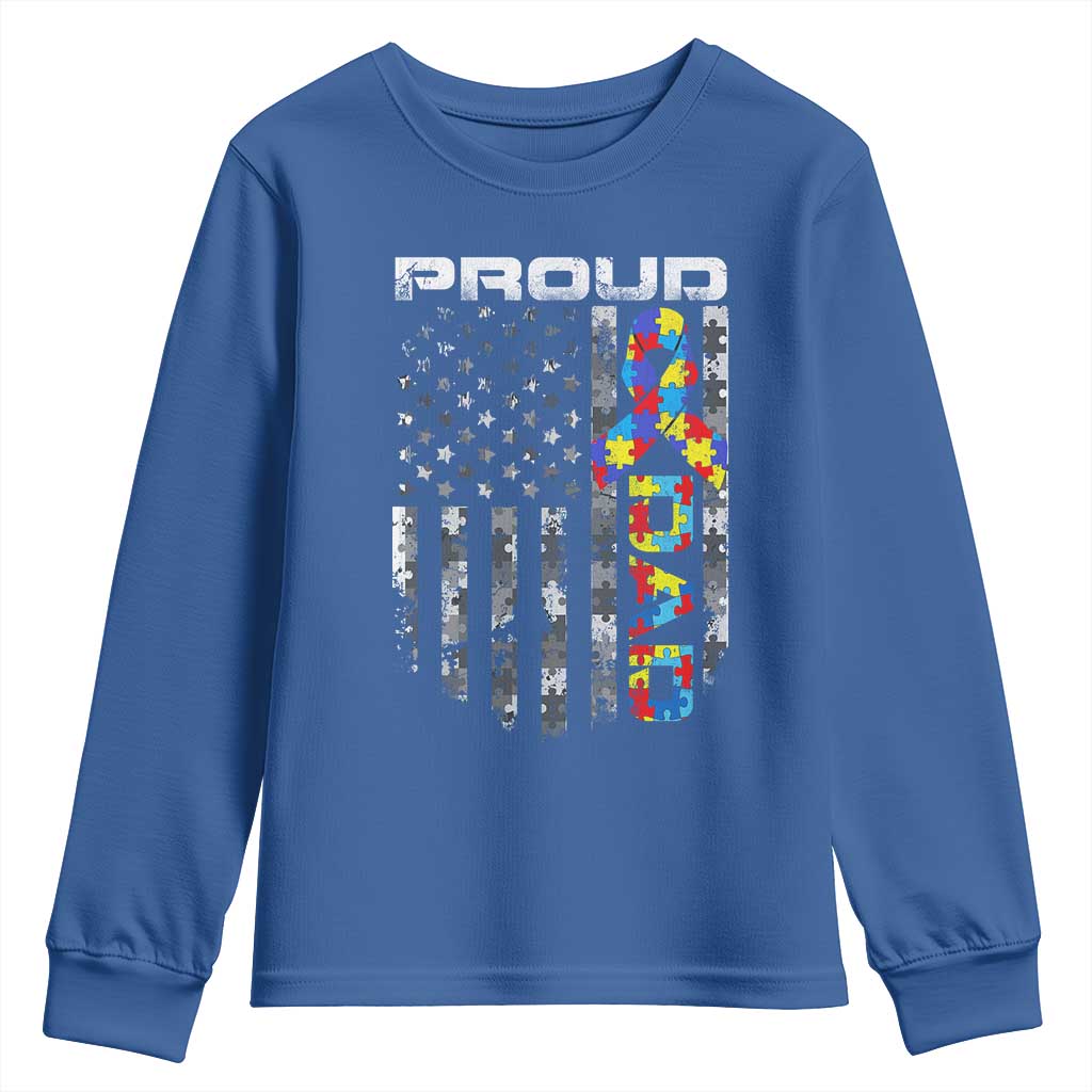 Vintage Proud Autism Dad Youth Sweatshirt USA American Flag Father Day TS10 Royal Blue Print Your Wear