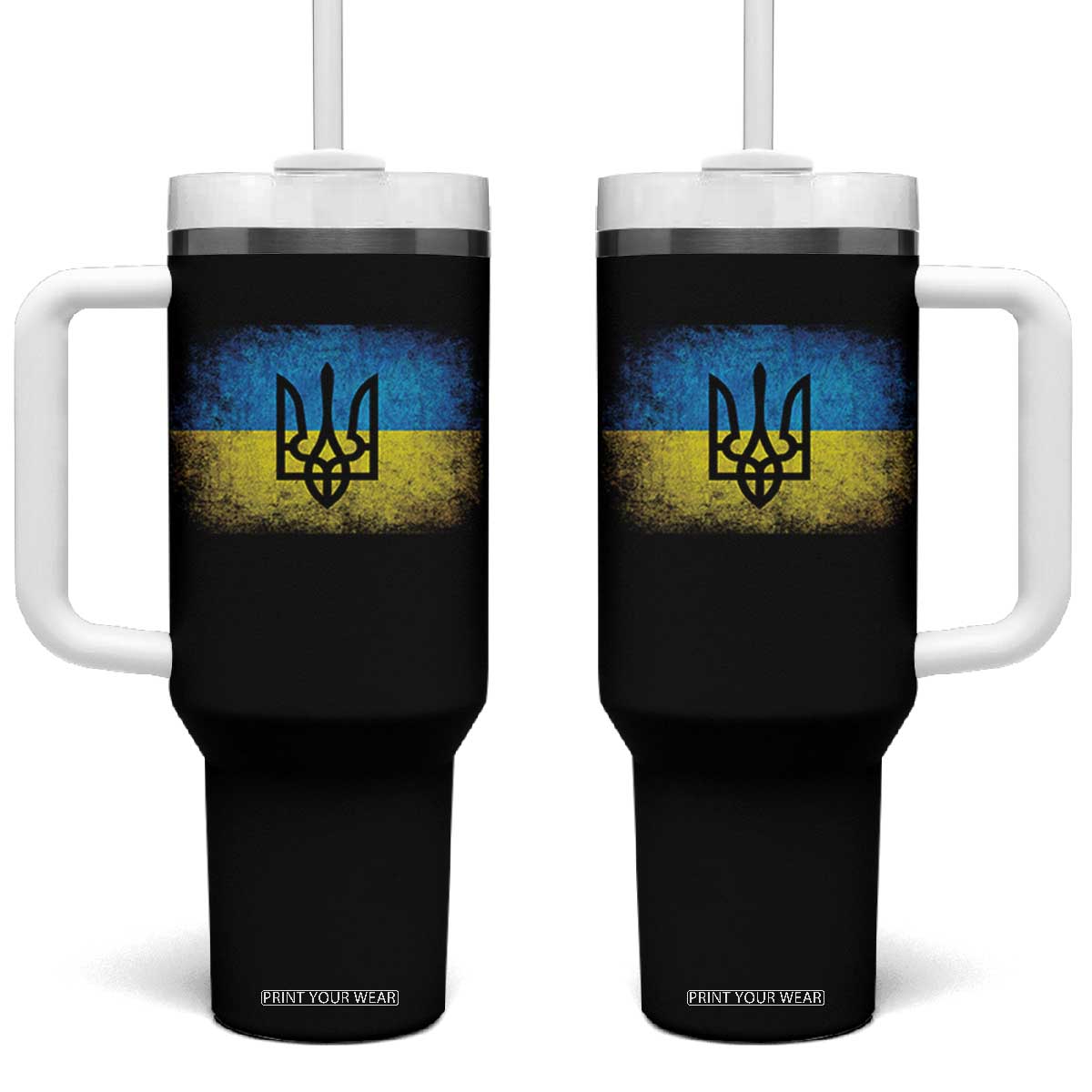 Vintage Ukraine Ukrainian Flag Tumbler With Handle Ukrainians Gifts TS10 One Size: 40 oz Black Print Your Wear