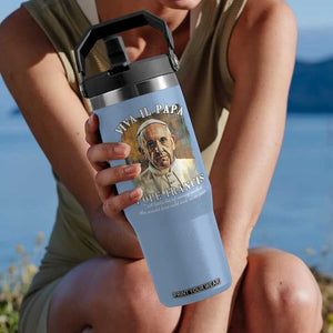 Viva il Papa Pope Francis Flip Straw Tumbler Papa Memorial Tribute TS02 One Size: 30 oz Light Blue Print Your Wear
