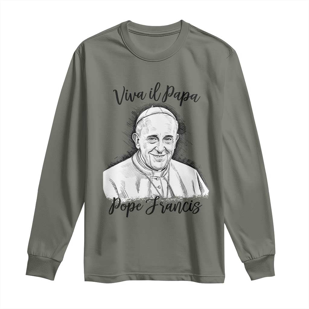 Viva il Papa Pope Francis Long Sleeve Shirt Thank You Papa Catholic Tribute TS02 Military Green Print Your Wear