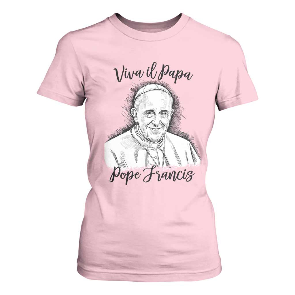Viva il Papa Pope Francis T Shirt For Women Thank You Papa Catholic Tribute TS02 Light Pink Print Your Wear