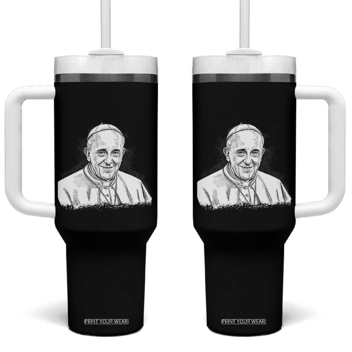 Viva il Papa Pope Francis Tumbler With Handle Thank You Papa Catholic Tribute TS02 One Size: 40 oz Black Print Your Wear