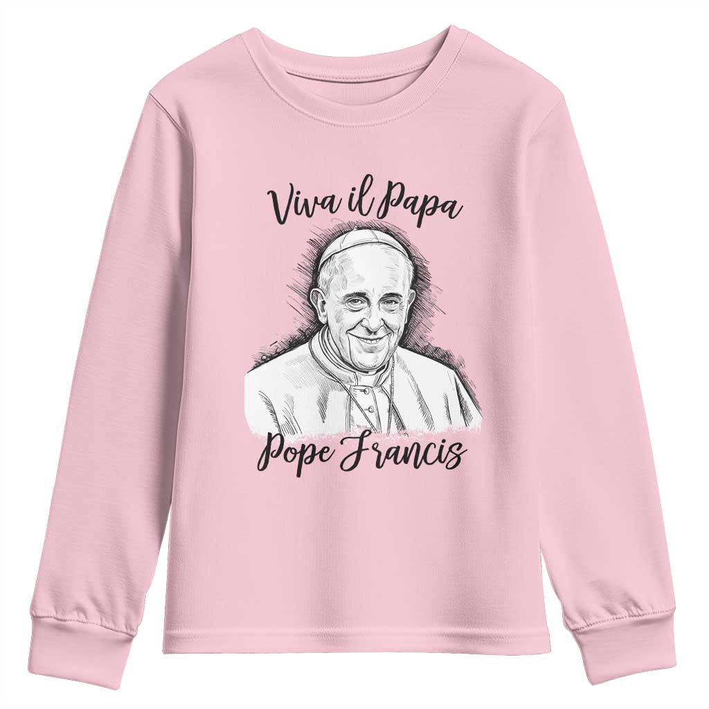 Viva il Papa Pope Francis Youth Sweatshirt Thank You Papa Catholic Tribute TS02 Light Pink Print Your Wear
