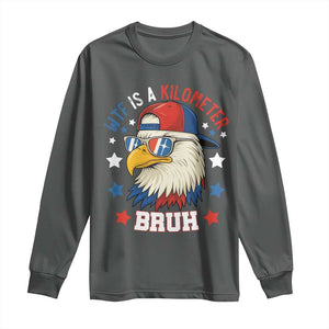 WTF Is A Kilometer Bruh Long Sleeve Shirt Funny Patriotic American Bald Eagle TS02 Dark Heather Print Your Wear