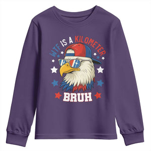 WTF Is A Kilometer Bruh Youth Sweatshirt Funny Patriotic American Bald Eagle TS02 Purple Print Your Wear