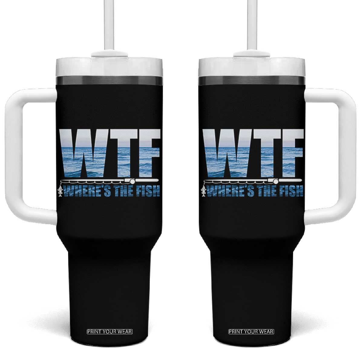 WTF Where's The Fish Tumbler With Handle Funny Fishing Gifts Dad Grandpa Fathers Day TB10 One Size: 40 oz Black Print Your Wear