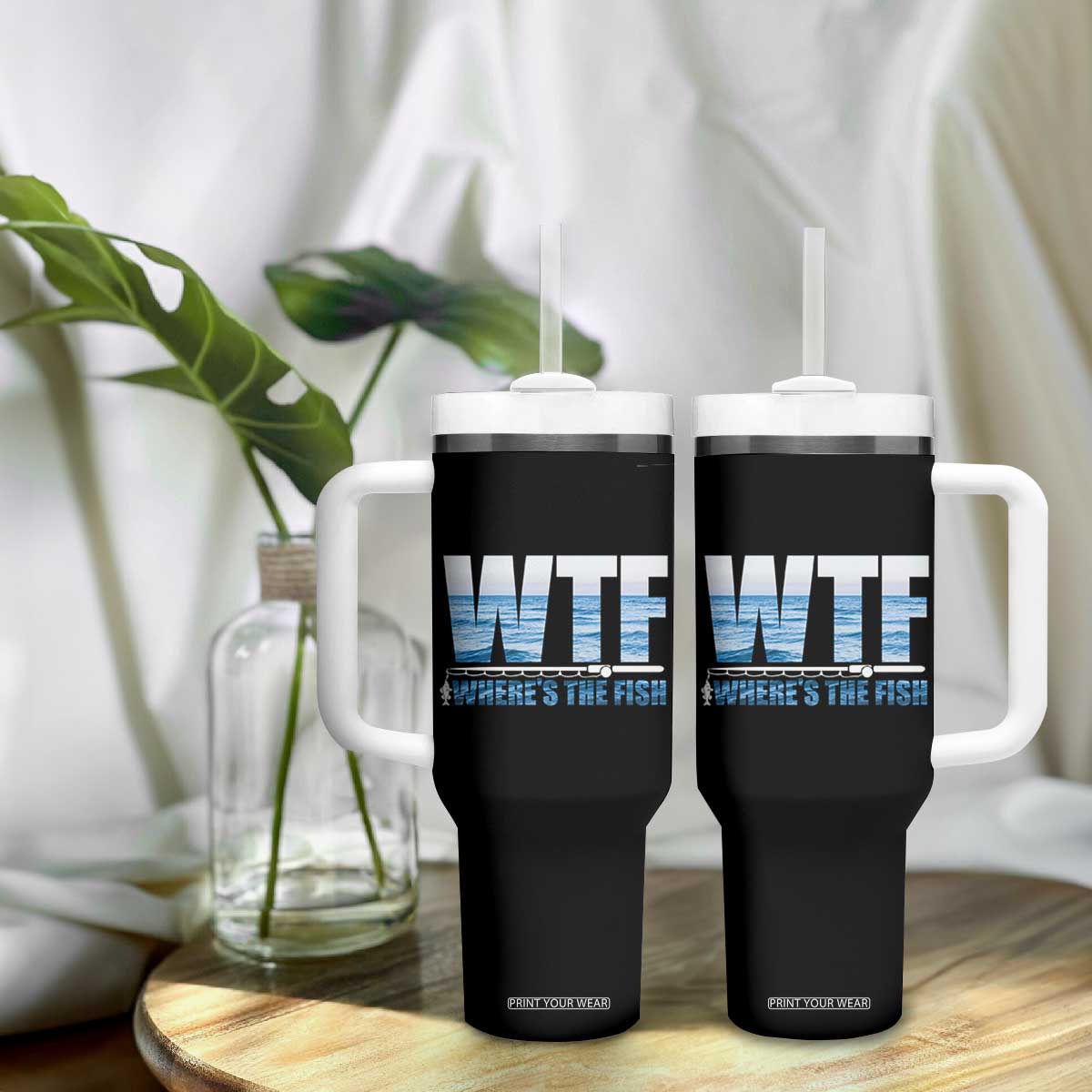 WTF Where's The Fish Tumbler With Handle Funny Fishing Gifts Dad Grandpa Fathers Day TB10 Print Your Wear
