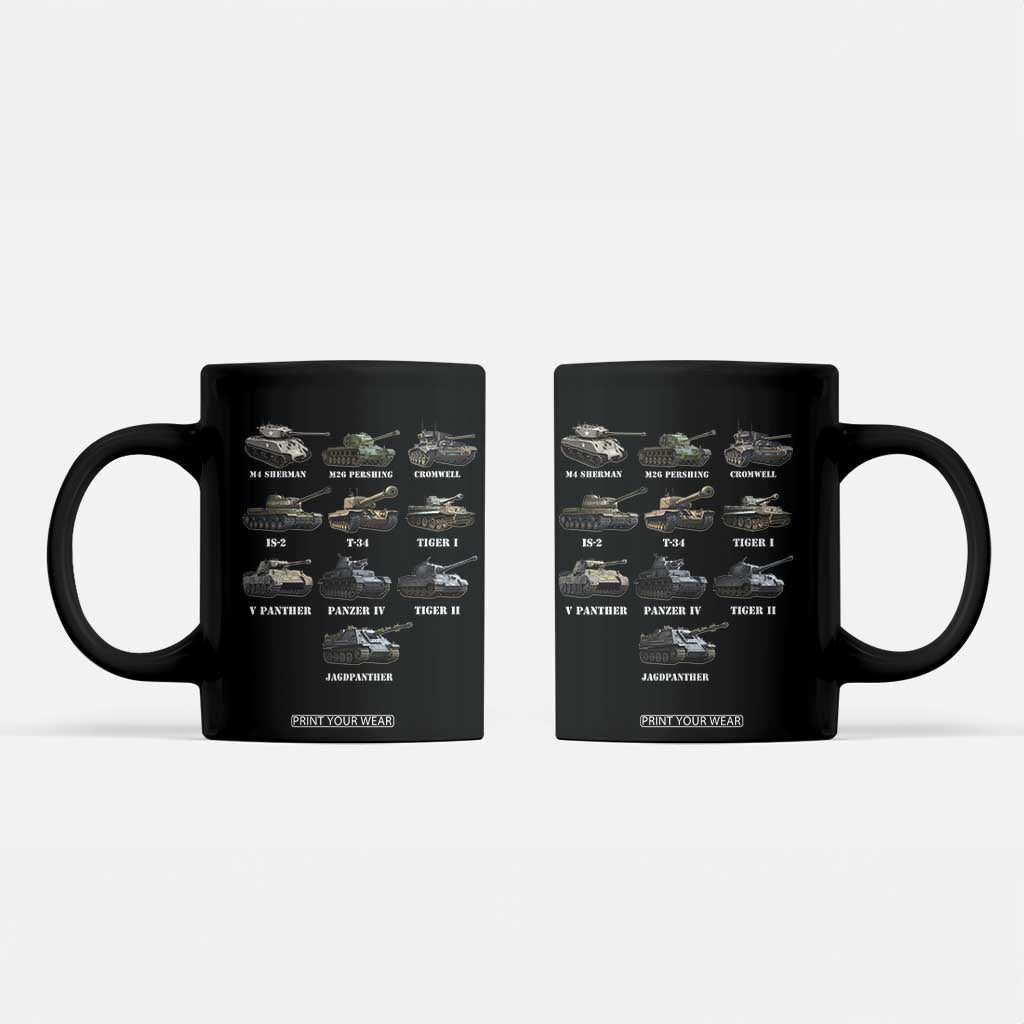 WW2 Tanks Coffee Mug M4 Sherman Panzer IV Tiger II T-34 History Buff TS02 Black Print Your Wear