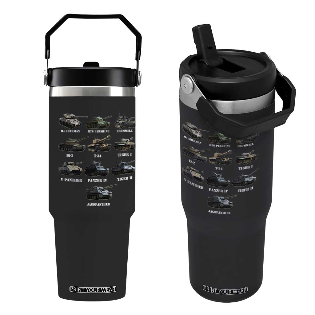 WW2 Tanks Flip Straw Tumbler M4 Sherman Panzer IV Tiger II T-34 History Buff TS02 One Size: 30 oz Black Print Your Wear