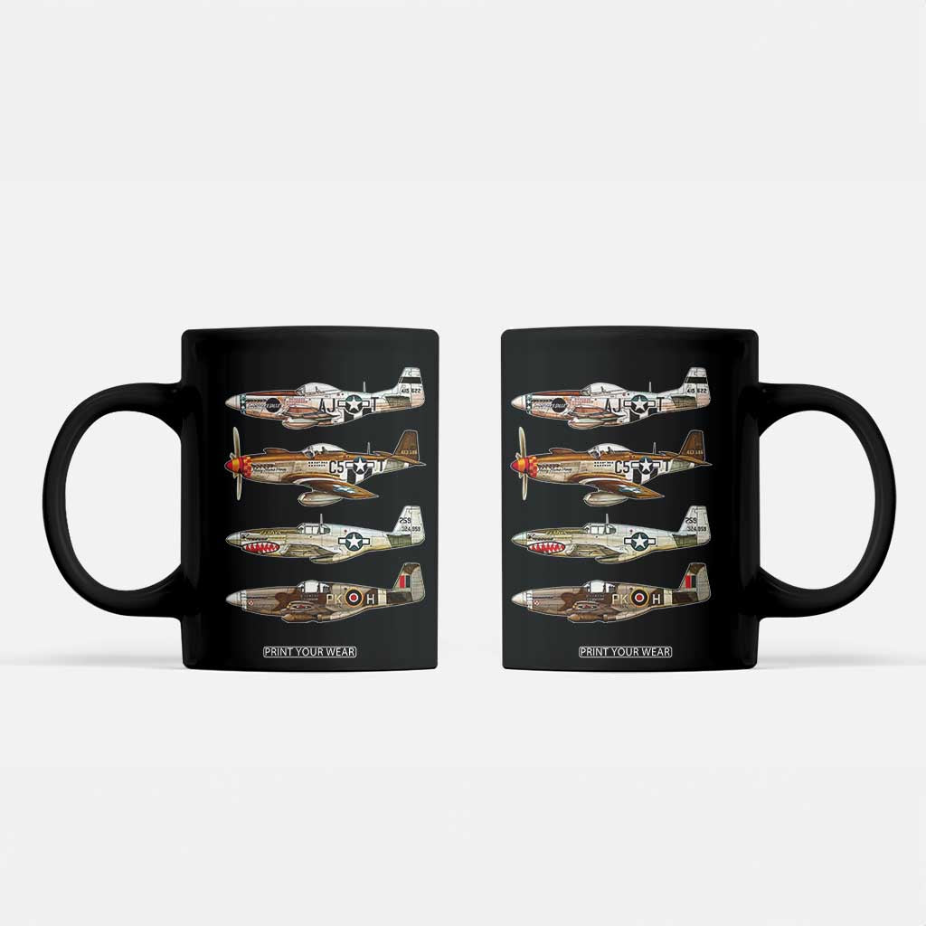 WW2 Warplanes B-17 P51 Coffee Mug Vintage WWII Fighter Planes Iconic Military Aircraft TS02 Black Print Your Wear