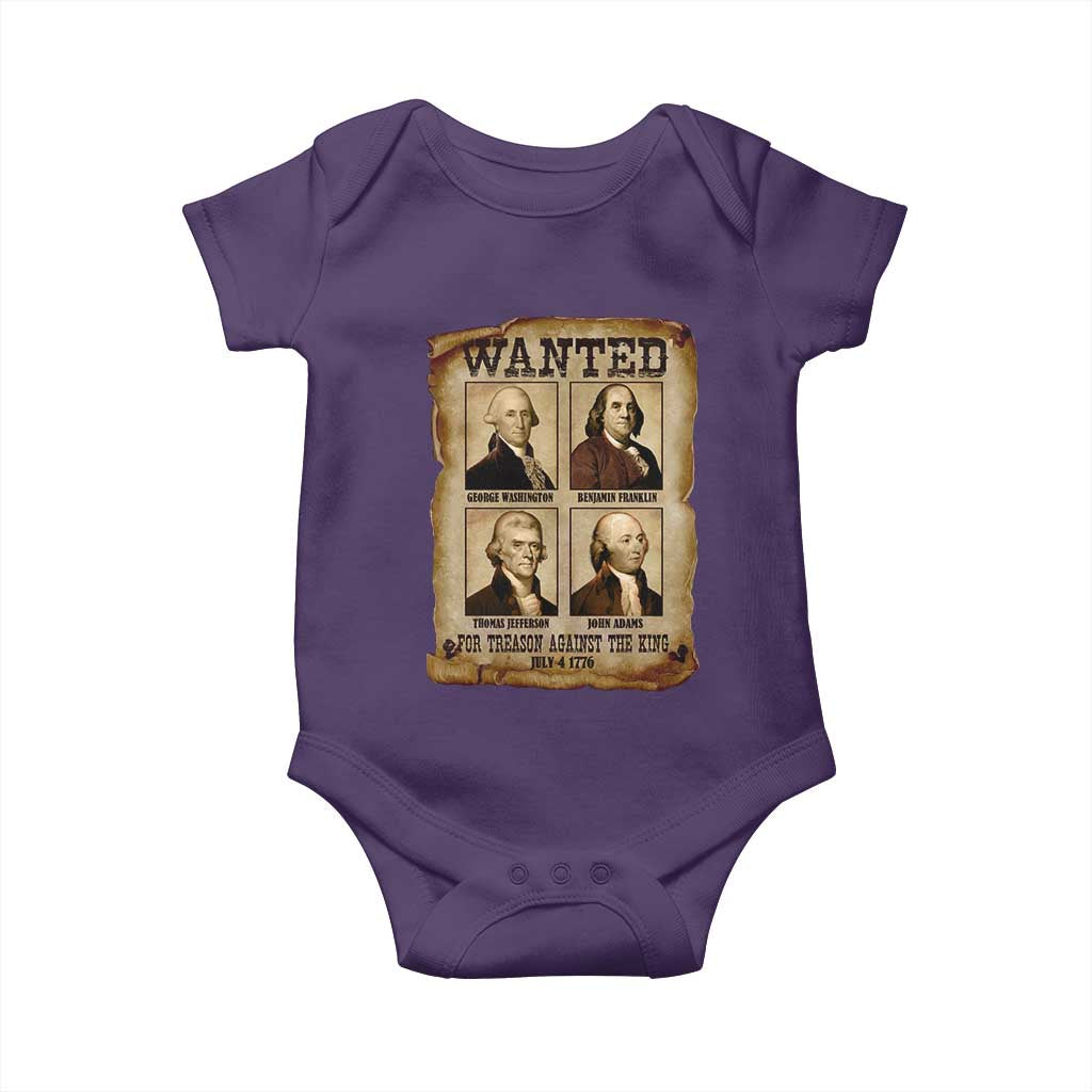 Wanted Treason Founding Fathers 1776 Baby Onesie 4th Of July Independence Day TS10 Purple Print Your Wear
