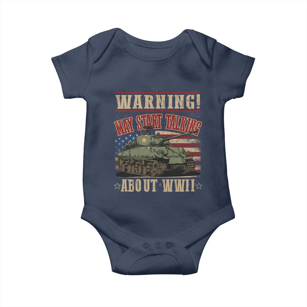Warning May Start Talking About WWII Baby Onesie American Flag Tank TS11 Navy Print Your Wear