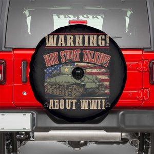 Warning May Start Talking About WWII Spare Tire Cover American Flag Tank TS11 Black Print Your Wear