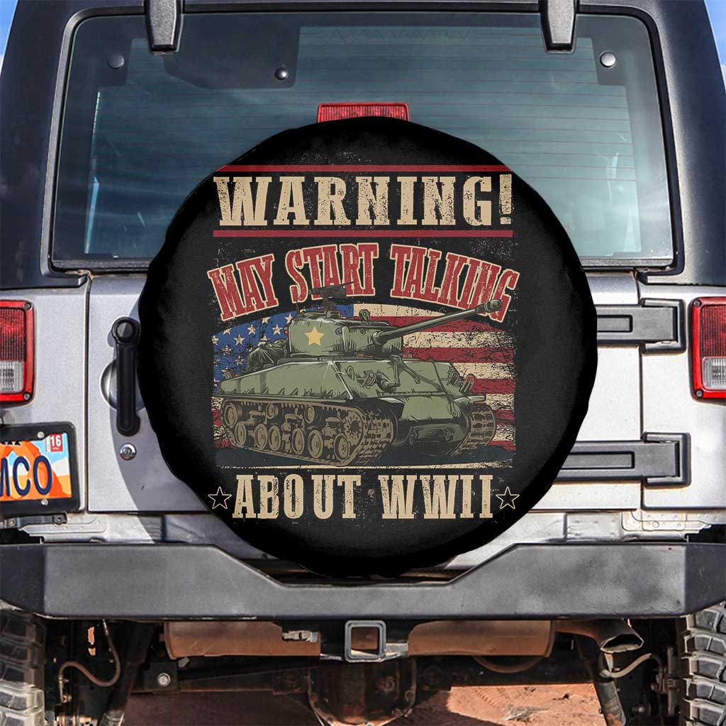 Warning May Start Talking About WWII Spare Tire Cover American Flag Tank TS11 No hole Black Print Your Wear