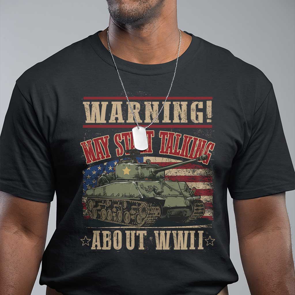 Warning May Start Talking About WWII T Shirt American Flag Tank TS11 Black Print Your Wear