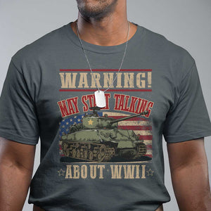 Warning May Start Talking About WWII T Shirt American Flag Tank TS11 Dark Heather Print Your Wear