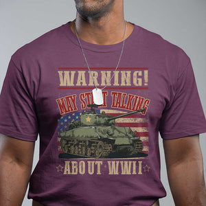 Warning May Start Talking About WWII T Shirt American Flag Tank TS11 Maroon Print Your Wear