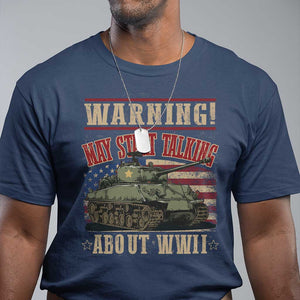 Warning May Start Talking About WWII T Shirt American Flag Tank TS11 Navy Print Your Wear
