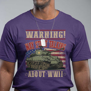 Warning May Start Talking About WWII T Shirt American Flag Tank TS11 Purple Print Your Wear