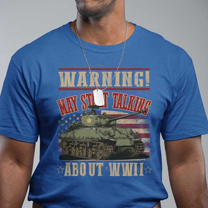 Warning May Start Talking About WWII T Shirt American Flag Tank TS11 Royal Blue Print Your Wear