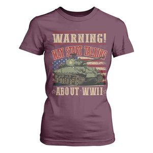 Warning May Start Talking About WWII T Shirt For Women American Flag Tank TS11 Maroon Print Your Wear