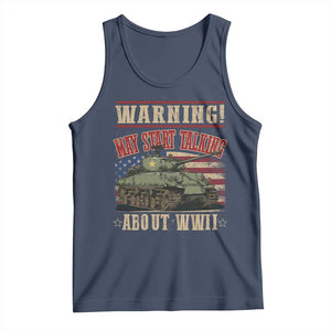 Warning May Start Talking About WWII Tank Top American Flag Tank TS11 Navy Print Your Wear