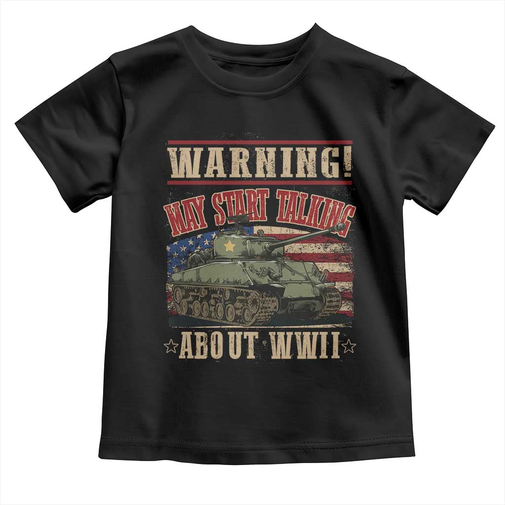 Warning May Start Talking About WWII Toddler T Shirt American Flag Tank TS11 Black Print Your Wear