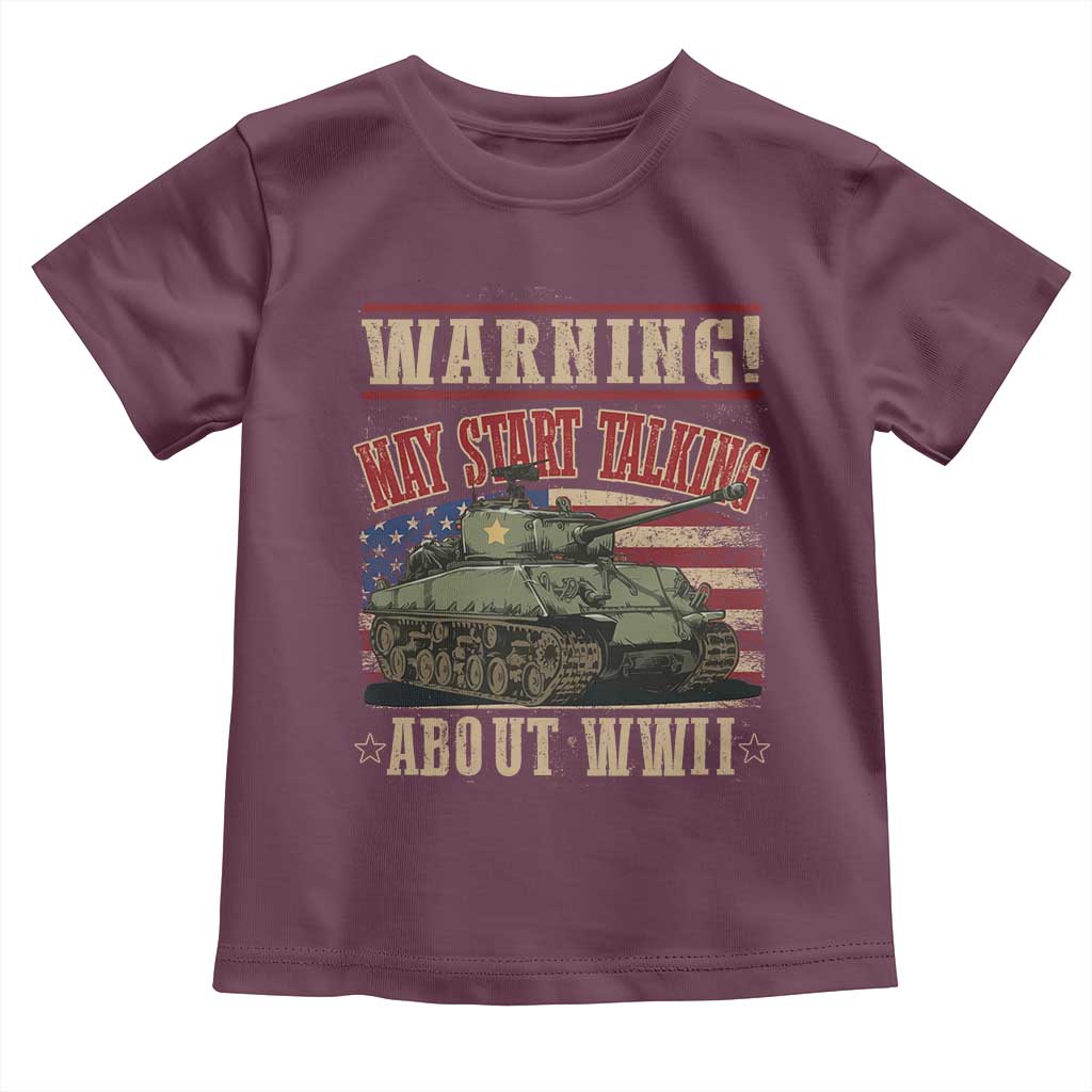 Warning May Start Talking About WWII Toddler T Shirt American Flag Tank TS11 Maroon Print Your Wear