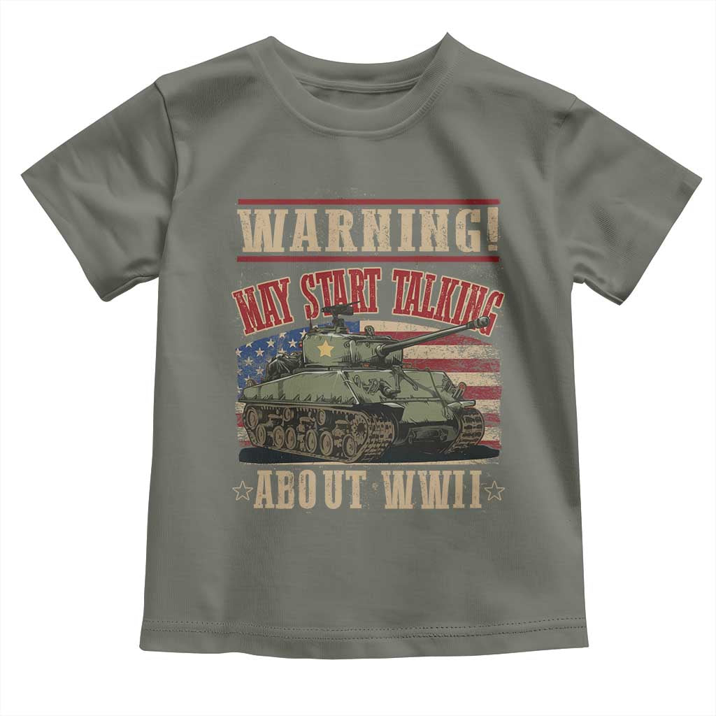 Warning May Start Talking About WWII Toddler T Shirt American Flag Tank TS11 Military Green Print Your Wear