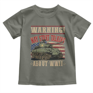 Warning May Start Talking About WWII Toddler T Shirt American Flag Tank TS11 Military Green Print Your Wear
