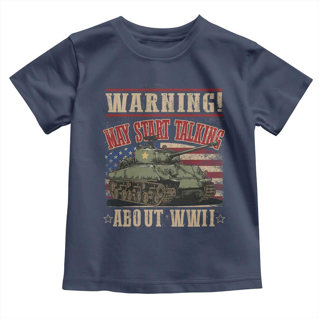 Warning May Start Talking About WWII Toddler T Shirt American Flag Tank TS11 Navy Print Your Wear