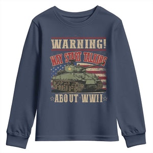 Warning May Start Talking About WWII Youth Sweatshirt American Flag Tank TS11 Navy Print Your Wear