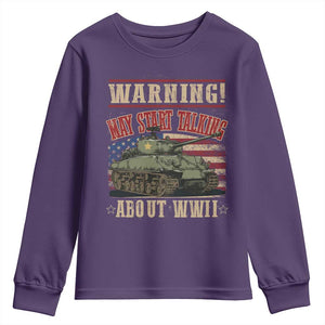 Warning May Start Talking About WWII Youth Sweatshirt American Flag Tank TS11 Purple Print Your Wear