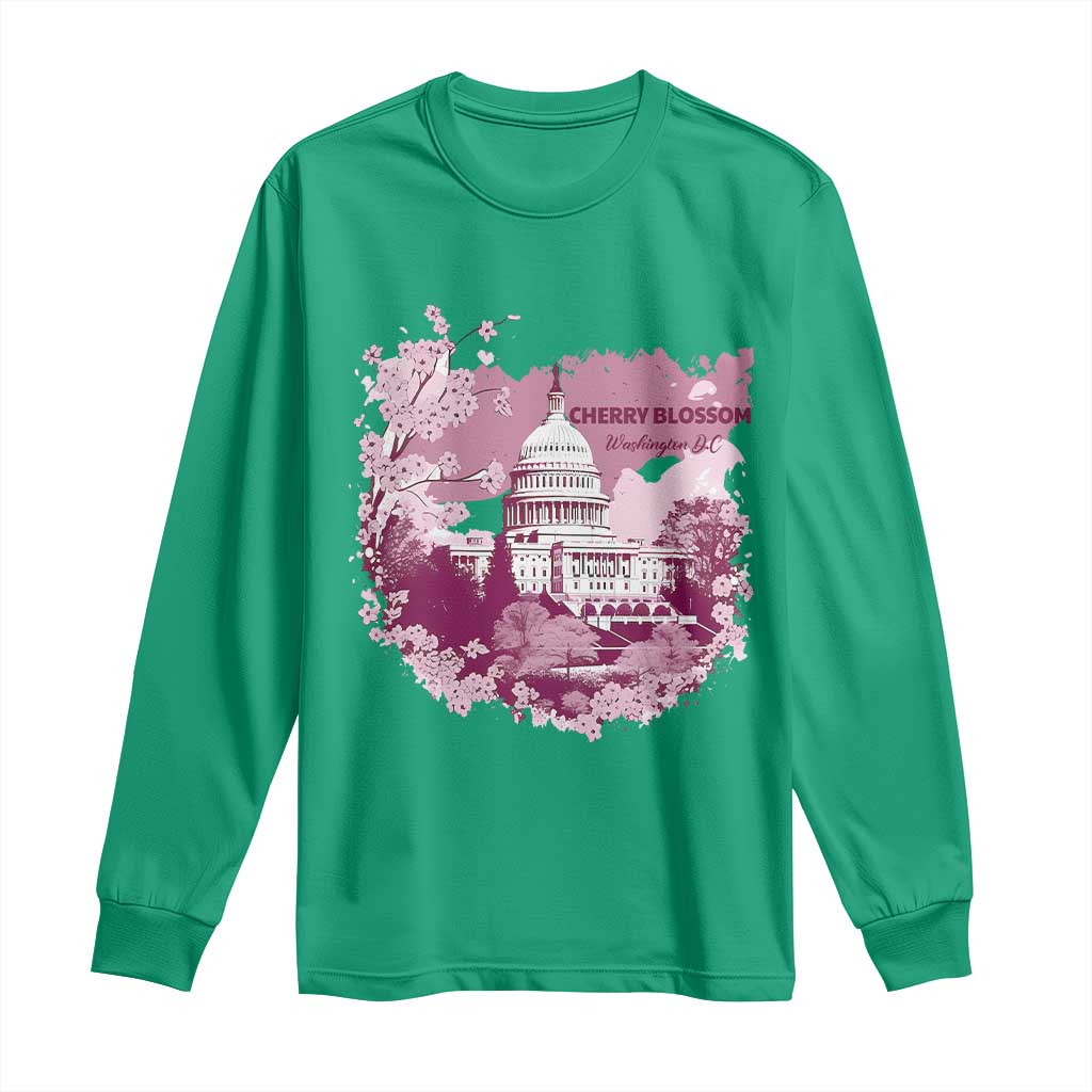 Washington DC Cherry Blossoms Long Sleeve Shirt Capitol Building Sakura TS11 Irish Green Print Your Wear