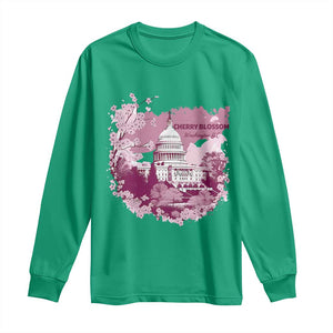 Washington DC Cherry Blossoms Long Sleeve Shirt Capitol Building Sakura TS11 Irish Green Print Your Wear