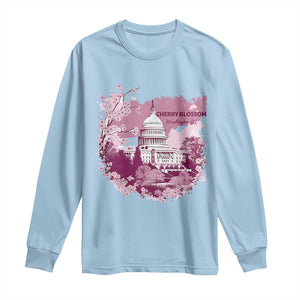 Washington DC Cherry Blossoms Long Sleeve Shirt Capitol Building Sakura TS11 Light Blue Print Your Wear