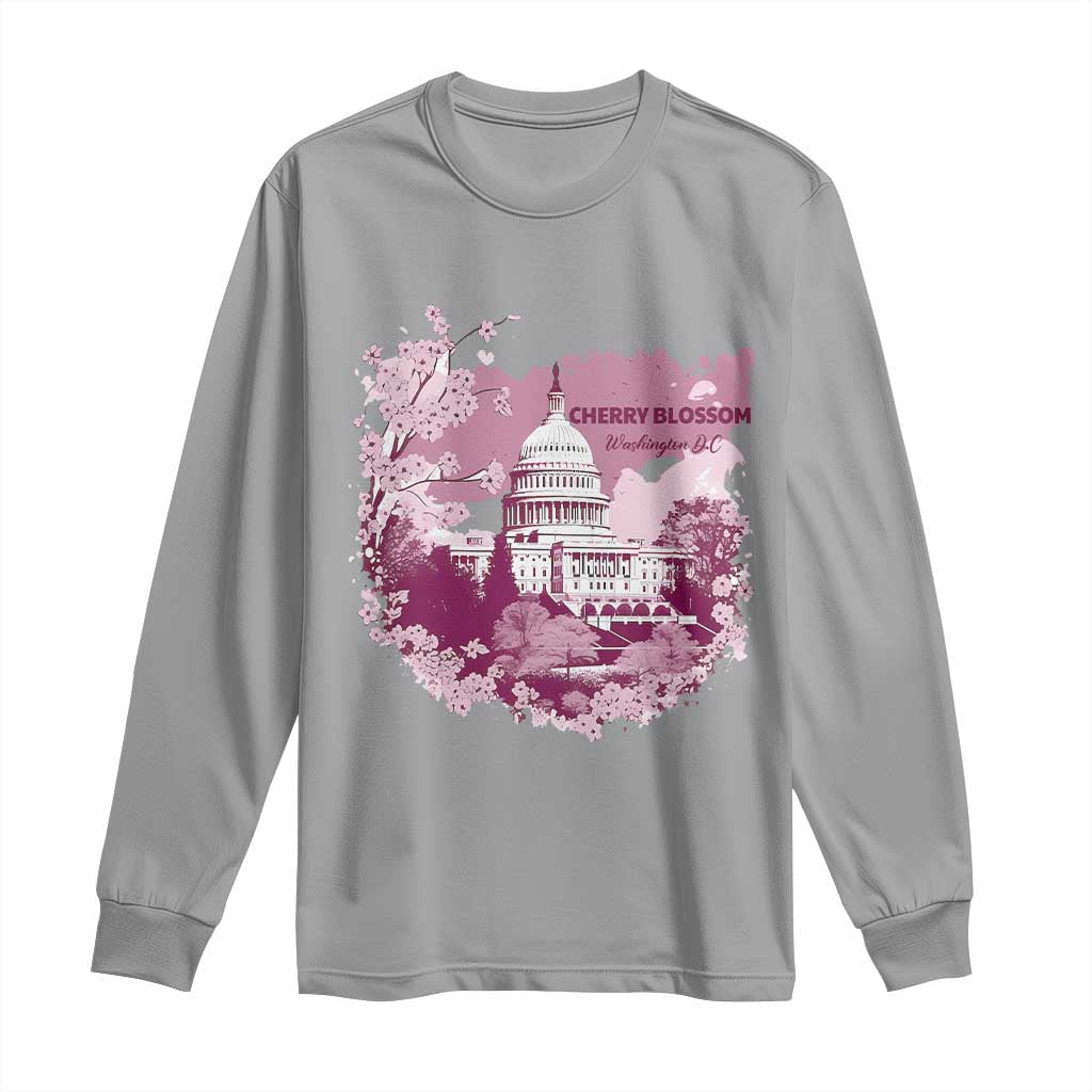 Washington DC Cherry Blossoms Long Sleeve Shirt Capitol Building Sakura TS11 Sport Gray Print Your Wear
