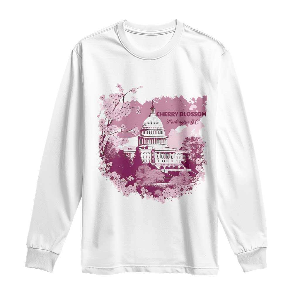 Washington DC Cherry Blossoms Long Sleeve Shirt Capitol Building Sakura TS11 White Print Your Wear
