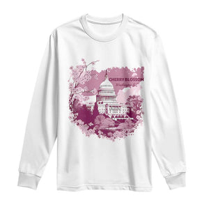 Washington DC Cherry Blossoms Long Sleeve Shirt Capitol Building Sakura TS11 White Print Your Wear