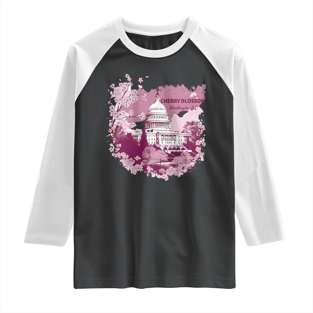 Washington DC Cherry Blossoms Raglan Shirt Capitol Building Sakura TS11 Black White Print Your Wear