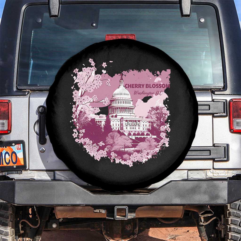 Washington DC Cherry Blossoms Spare Tire Cover Capitol Building Sakura TS11 No hole Black Print Your Wear