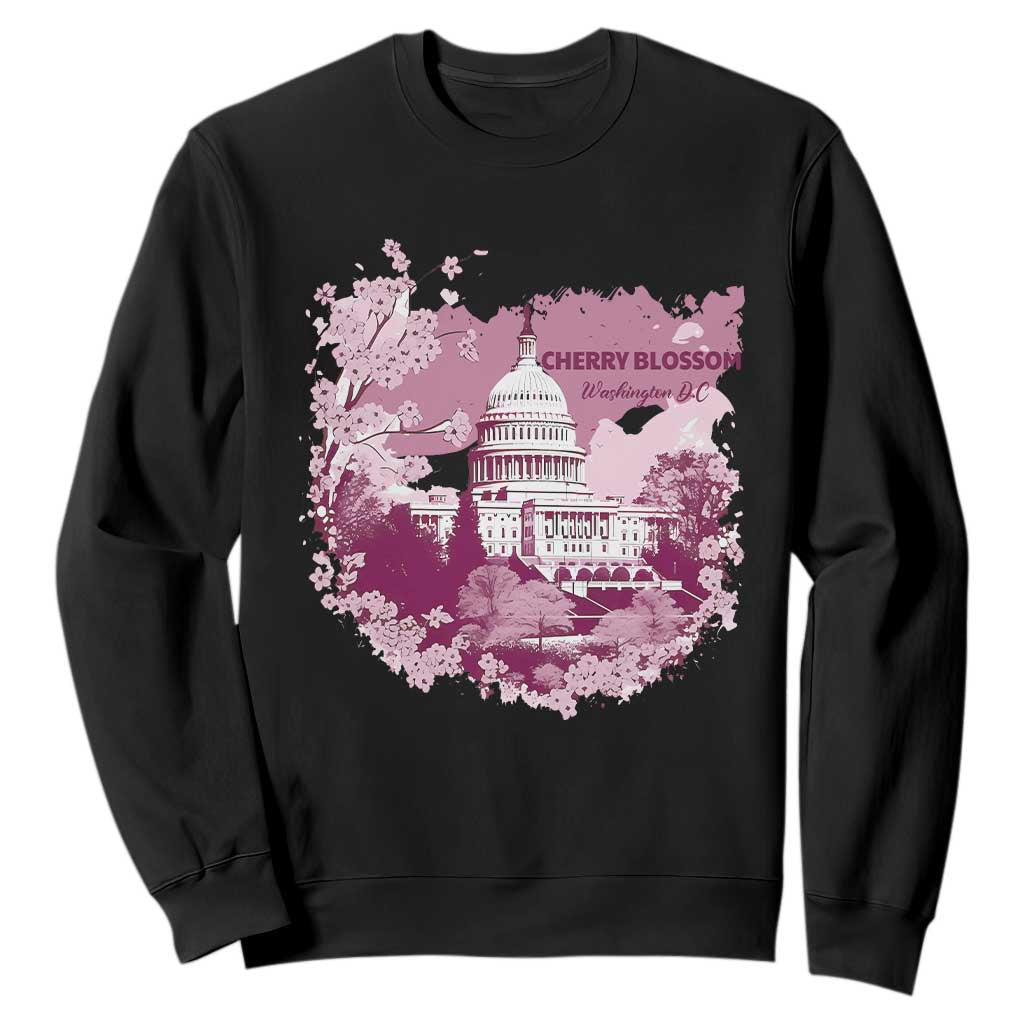 Washington DC Cherry Blossoms Sweatshirt Capitol Building Sakura TS11 Black Print Your Wear