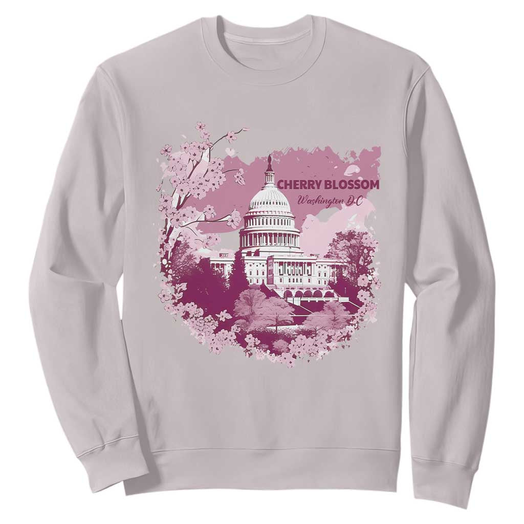 Washington DC Cherry Blossoms Sweatshirt Capitol Building Sakura TS11 Ice Gray Print Your Wear