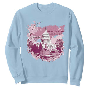 Washington DC Cherry Blossoms Sweatshirt Capitol Building Sakura TS11 Light Blue Print Your Wear