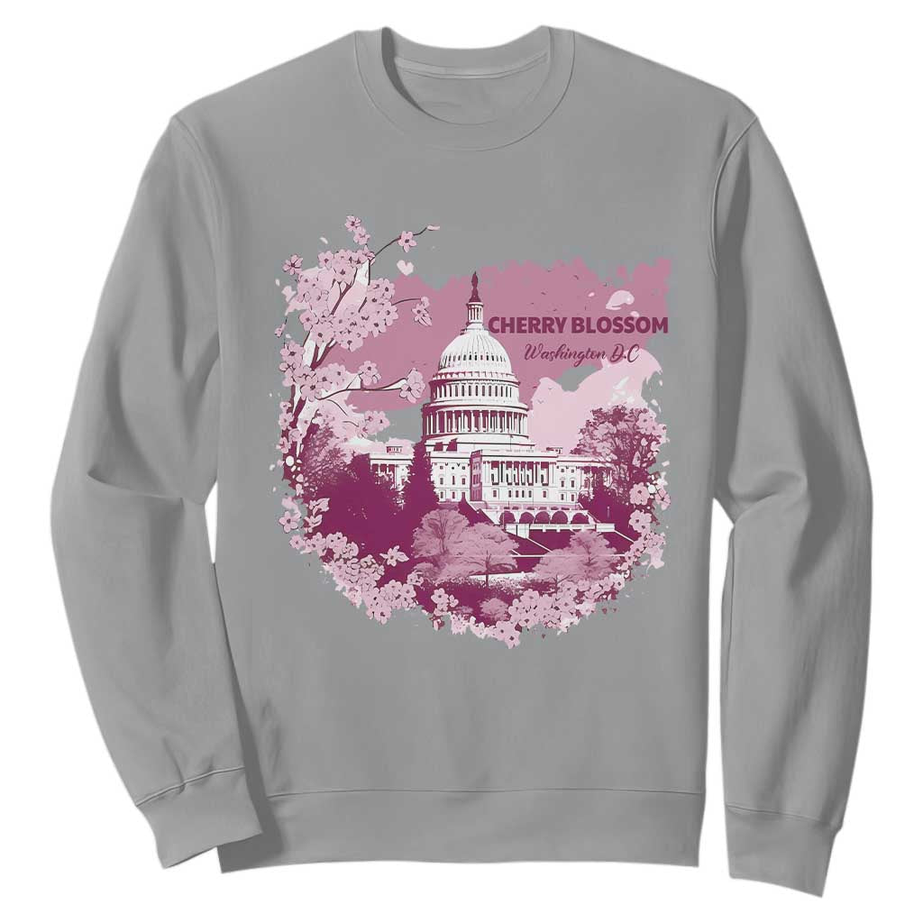 Washington DC Cherry Blossoms Sweatshirt Capitol Building Sakura TS11 Sport Gray Print Your Wear