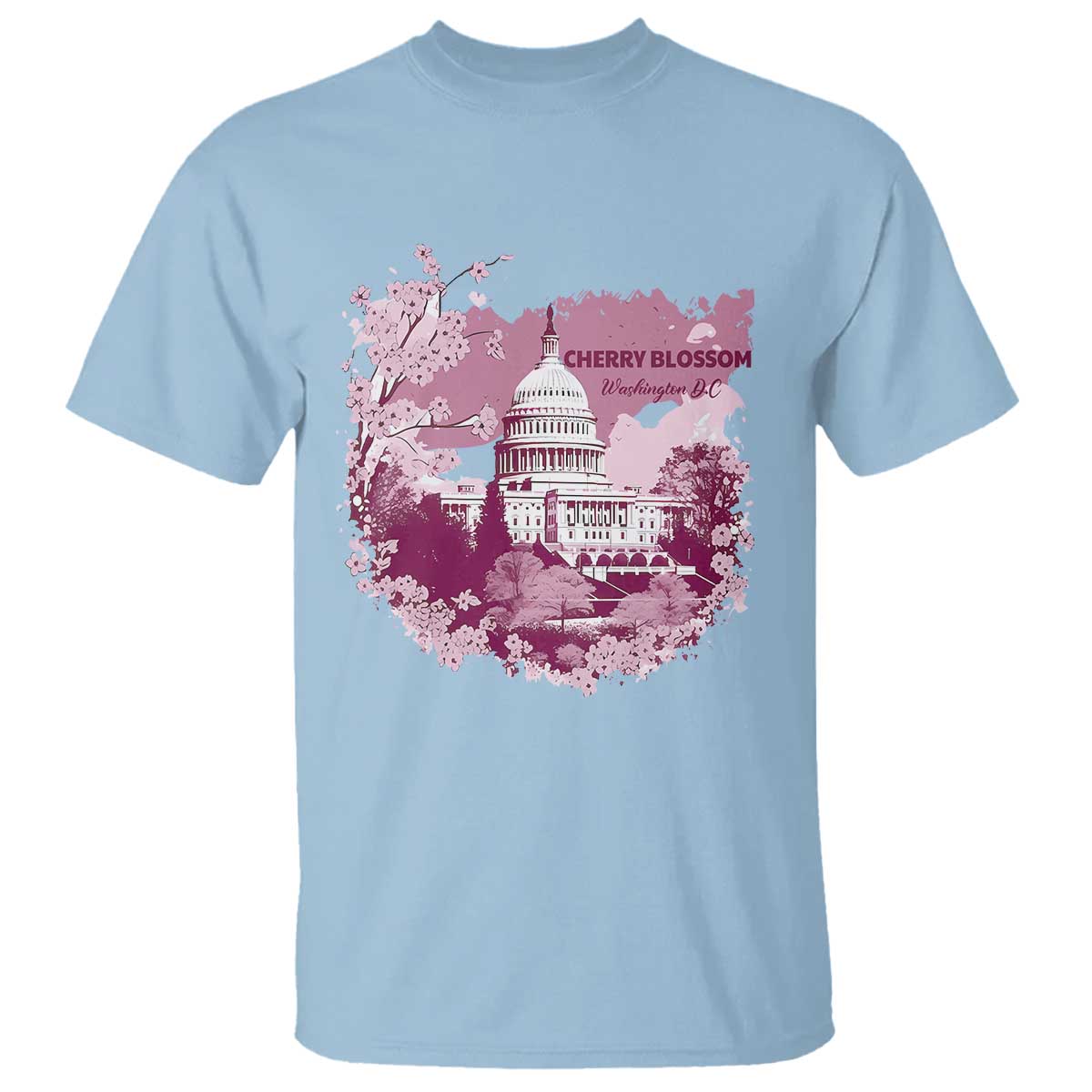 Washington DC Cherry Blossoms T Shirt Capitol Building Sakura TS11 Light Blue Print Your Wear