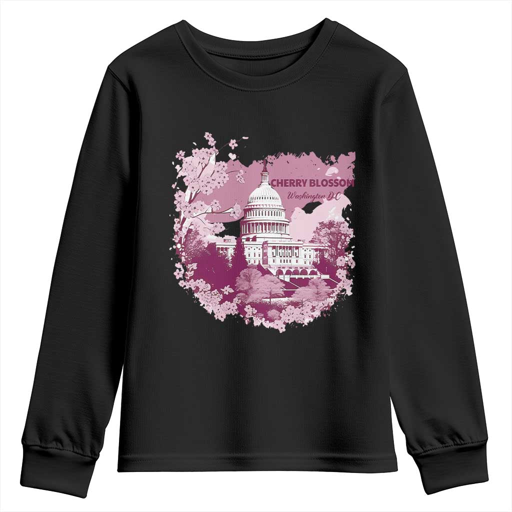 Washington DC Cherry Blossoms Youth Sweatshirt Capitol Building Sakura TS11 Black Print Your Wear