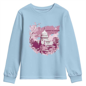 Washington DC Cherry Blossoms Youth Sweatshirt Capitol Building Sakura TS11 Light Blue Print Your Wear