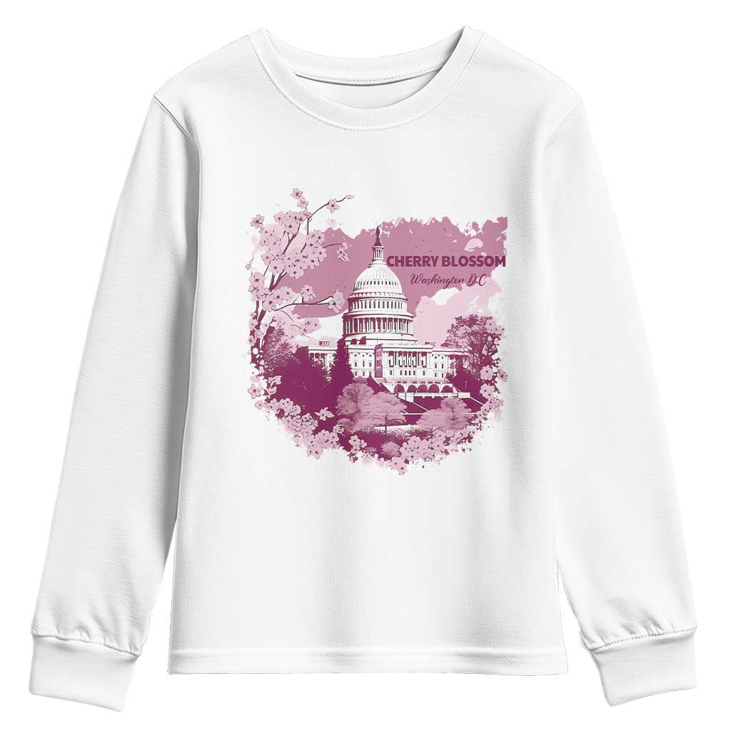 Washington DC Cherry Blossoms Youth Sweatshirt Capitol Building Sakura TS11 White Print Your Wear