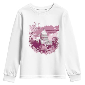 Washington DC Cherry Blossoms Youth Sweatshirt Capitol Building Sakura TS11 White Print Your Wear